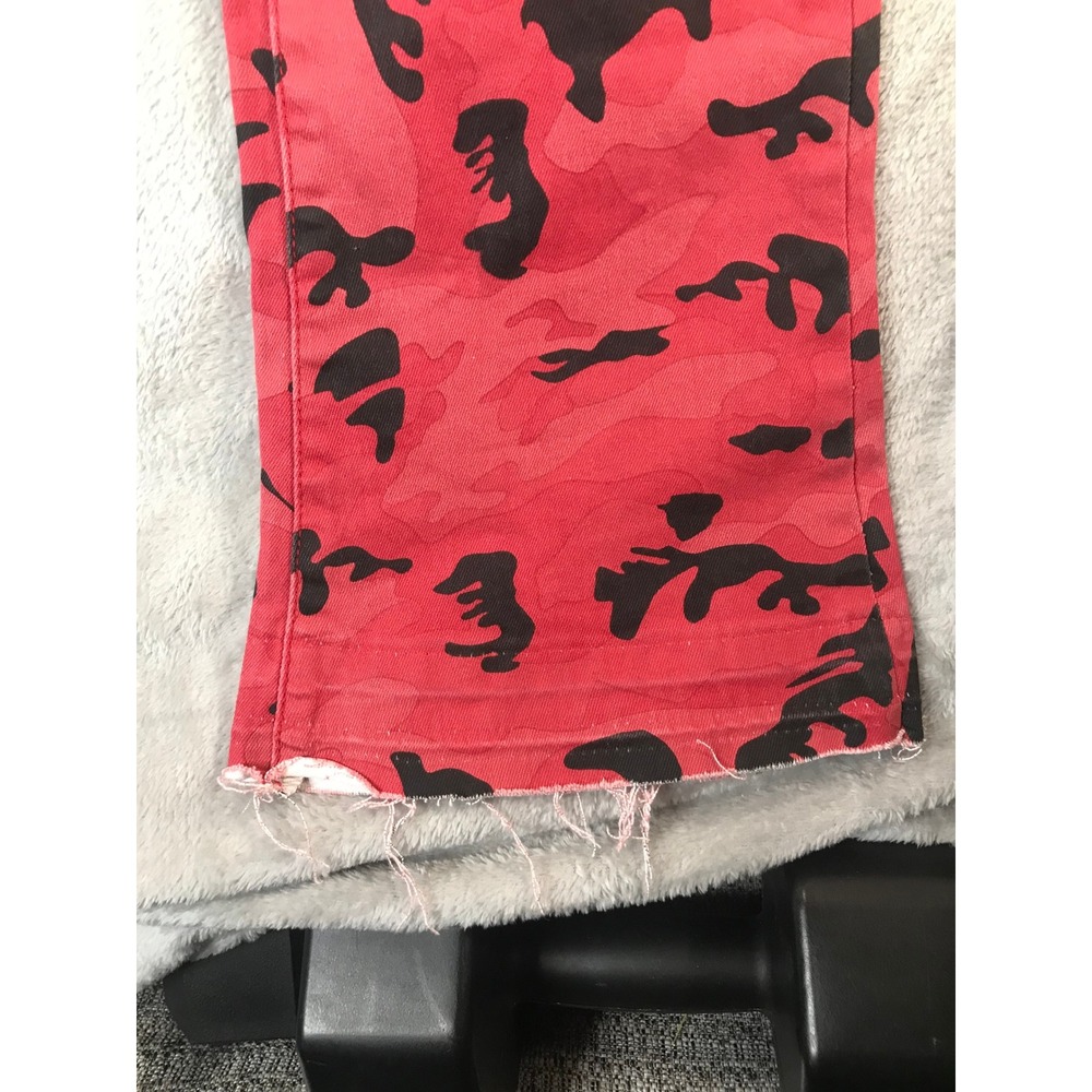 Valabasas Red Camo Carpenter Jeans Mens Flare Leg Raw Hem Streetwear Denim 35x39 - Picture 9 of 16